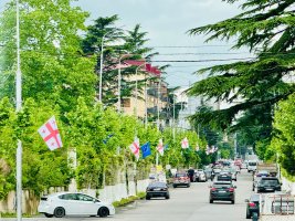 სამტრედიის ქუჩები ევროპის კვირეულთან დაკავშირებით საქართველოსა და ევროკავშირის დროშებით მოირთო